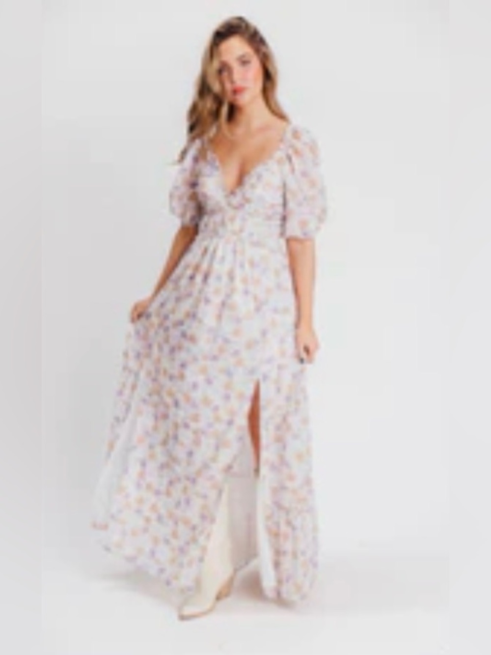 Scottie Watercolor Floral Maxi Dress in Ivory/Beige - Small